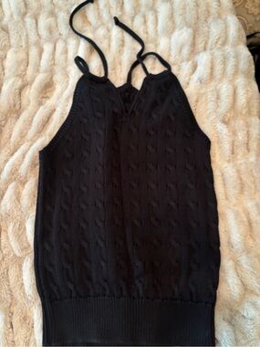 Ralph Lauren Black Cable-Knit Halter Camisole
